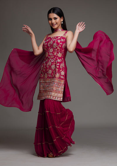Rani Pink Threadwork Georgette Designer Salwar Suit- Koskii