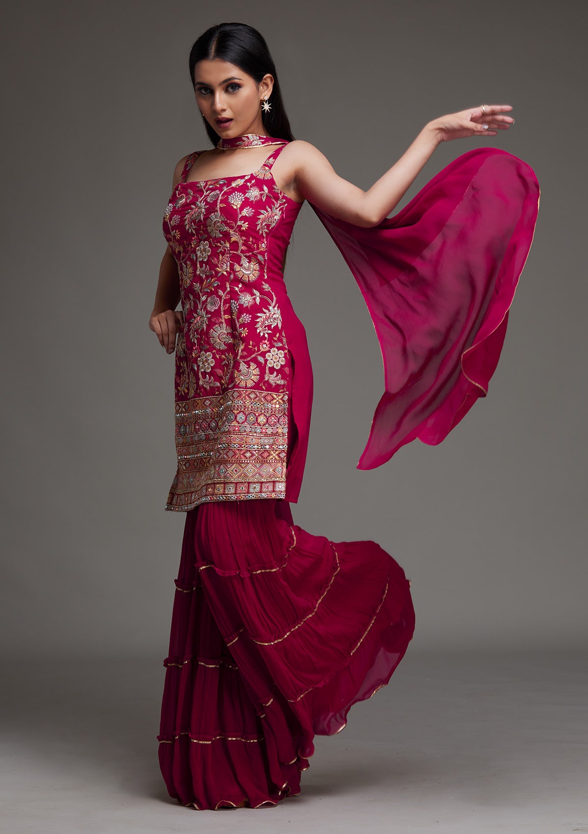 Rani Pink Threadwork Georgette Designer Salwar Suit - Koskii