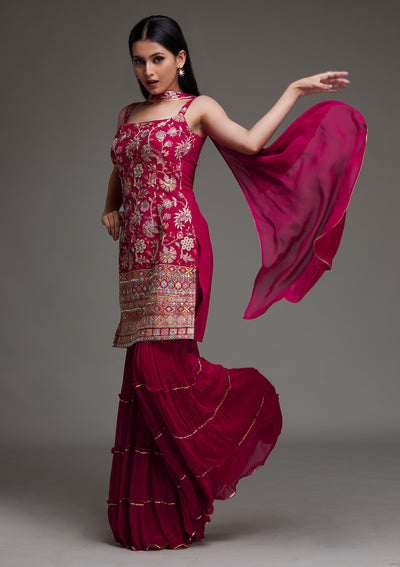 Rani Pink Threadwork Georgette Designer Salwar Suit - Koskii
