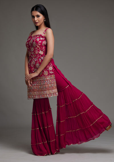 Rani Pink Threadwork Georgette Designer Salwar Suit - Koskii