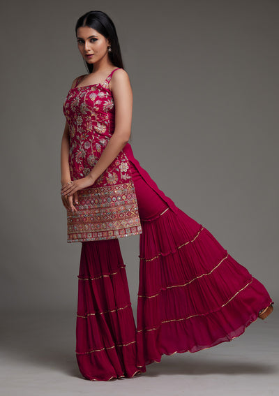 Rani Pink Threadwork Georgette Designer Salwar Suit - Koskii