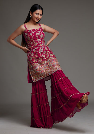 Rani Pink Threadwork Georgette Designer Salwar Suit - Koskii
