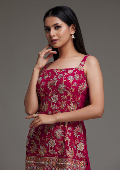Rani Pink Threadwork Georgette Designer Salwar Suit - Koskii
