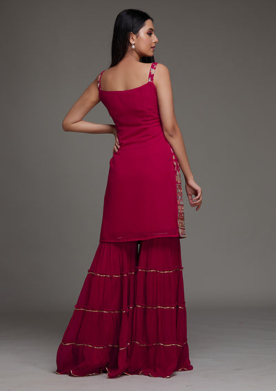 Rani Pink Threadwork Georgette Designer Salwar Suit - Koskii