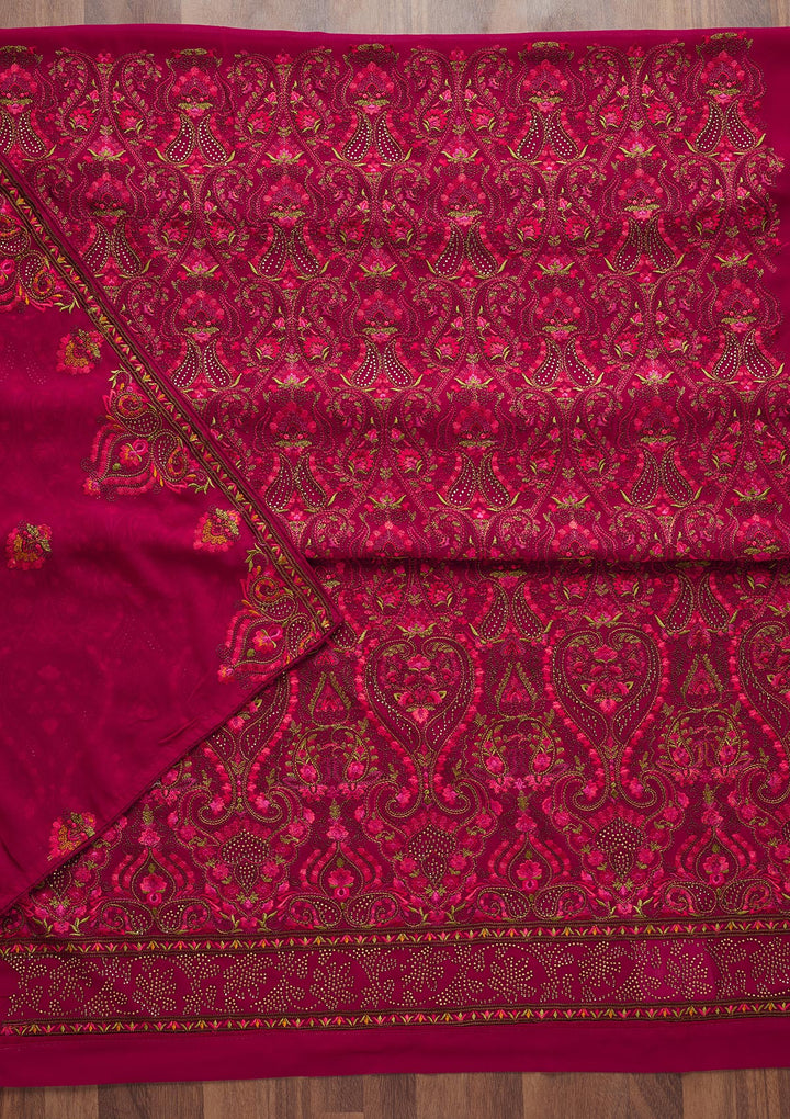 Rani Pink Threadwork Georgette Semi-Stitched Salwar Suit - Koskii