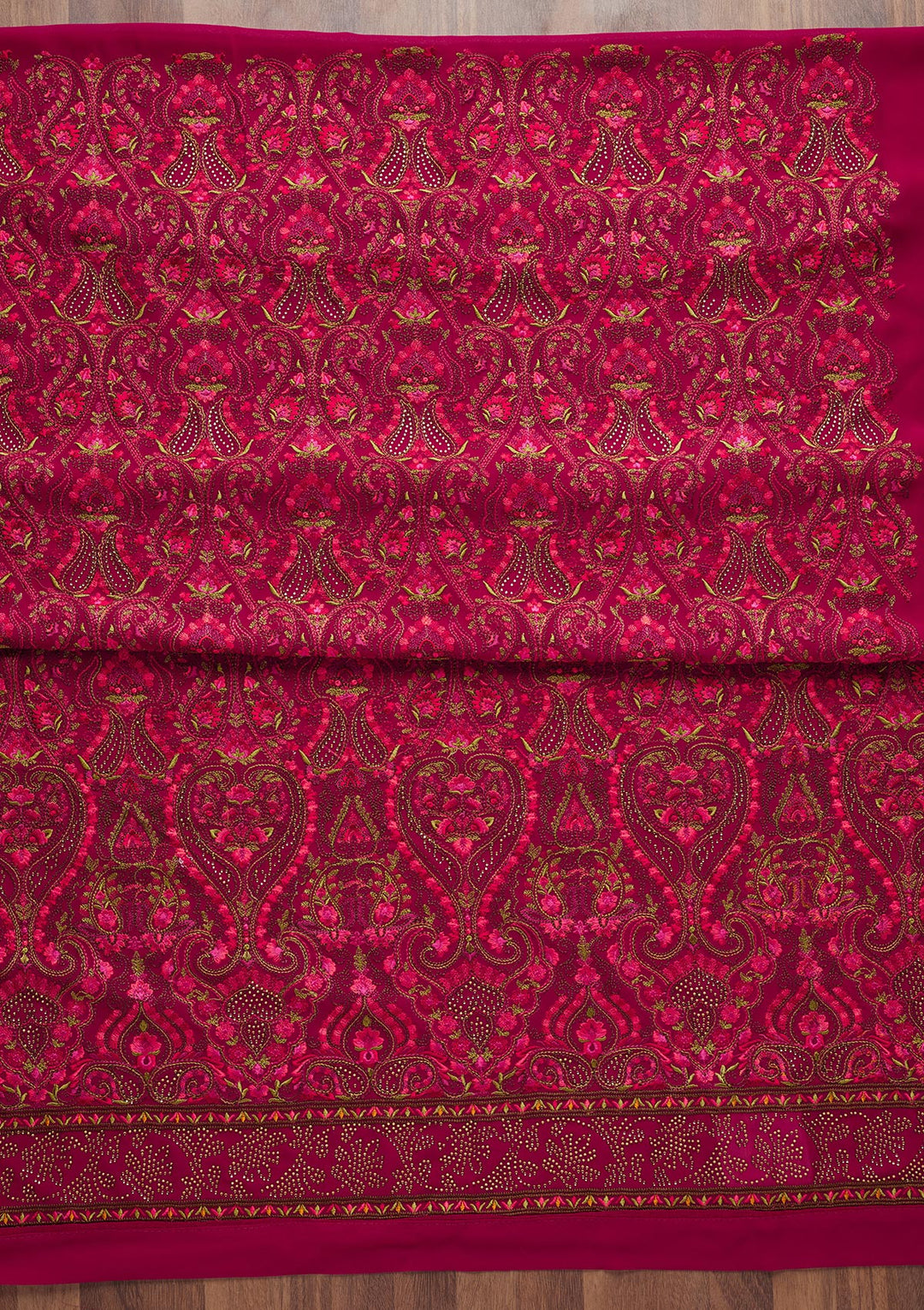 Rani Pink Threadwork Georgette Semi-Stitched Salwar Suit - Koskii