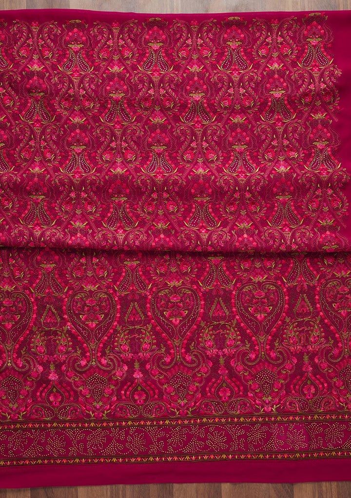 Rani Pink Threadwork Georgette Semi-Stitched Salwar Suit - Koskii