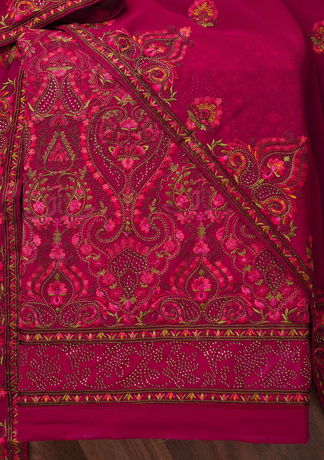 Rani Pink Threadwork Georgette Semi-Stitched Salwar Suit - Koskii