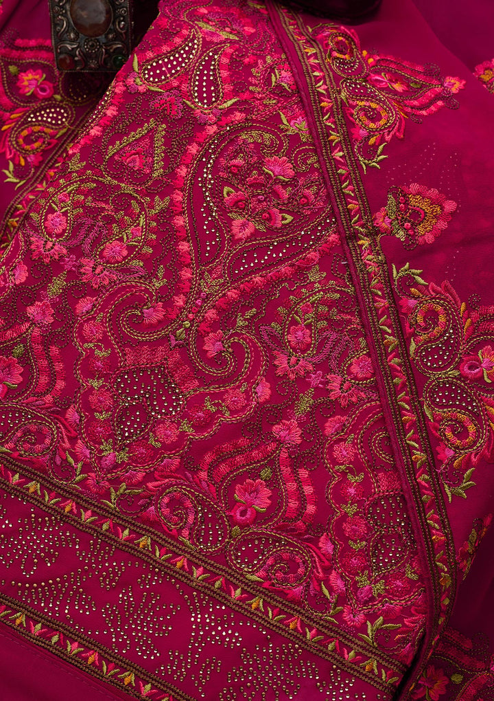 Rani Pink Threadwork Georgette Semi-Stitched Salwar Suit - Koskii