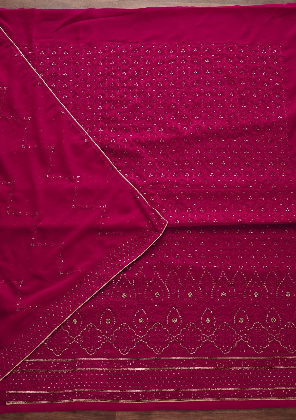 Rani Pink Threadwork Georgette Designer Unstitched Salwar Suit - Koskii