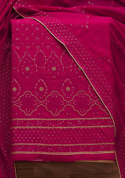 Rani Pink Threadwork Georgette Designer Unstitched Salwar Suit - Koskii