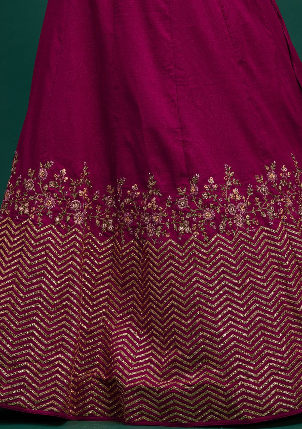 Rani Pink Threadwork Raw Silk Designer Lehenga - Koskii