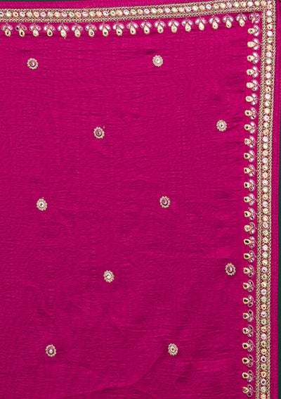 Rani Pink Threadwork Raw Silk Designer Lehenga - Koskii