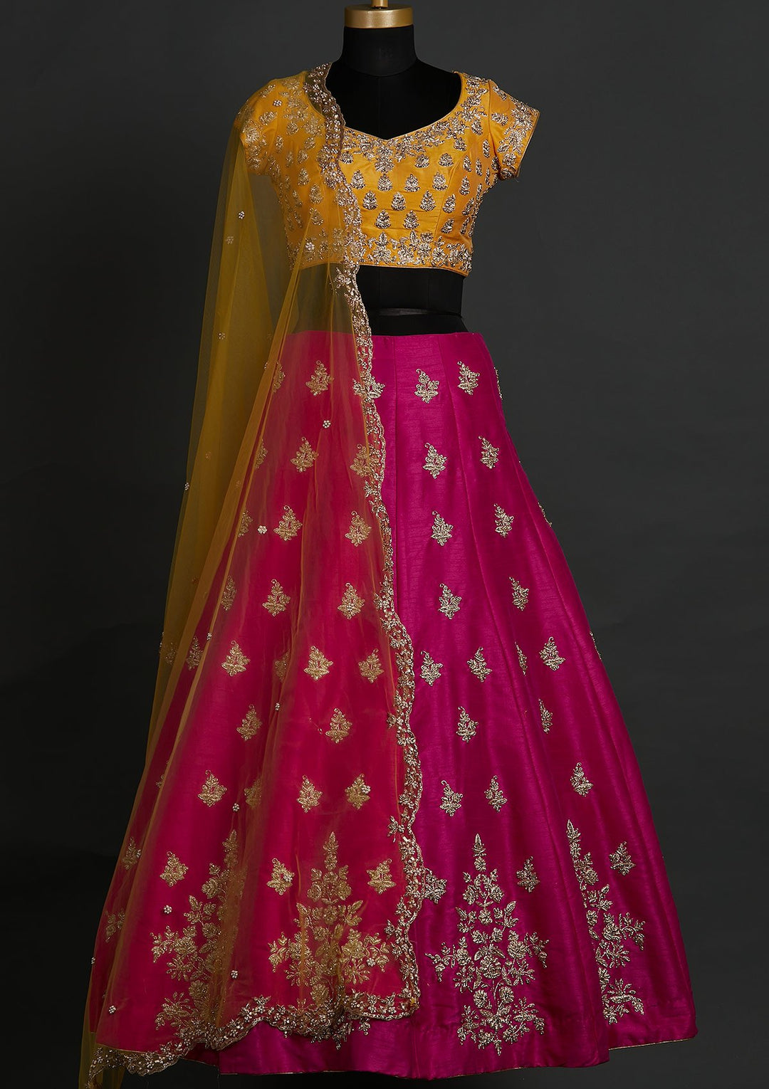 Rani Pink Zardosi Raw Silk Designer Lehenga - koskii