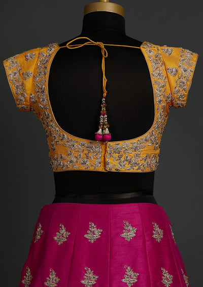 Rani Pink Zardosi Raw Silk Designer Lehenga - koskii