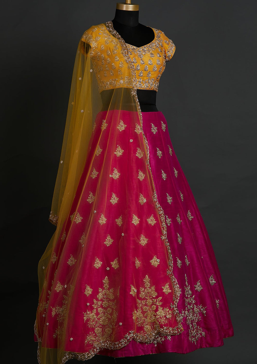 Rani Pink Zardosi Raw Silk Designer Lehenga - koskii