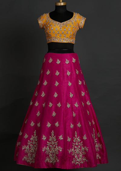 Rani Pink Zardosi Raw Silk Designer Lehenga - koskii