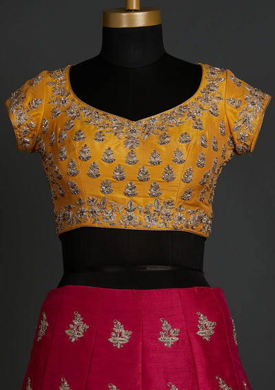 Rani Pink Zardosi Raw Silk Designer Lehenga - koskii