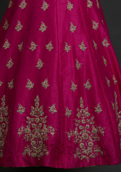 Rani Pink Zardosi Raw Silk Designer Lehenga - koskii