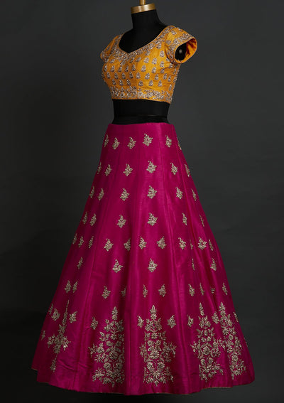 Rani Pink Zardosi Raw Silk Designer Lehenga - koskii