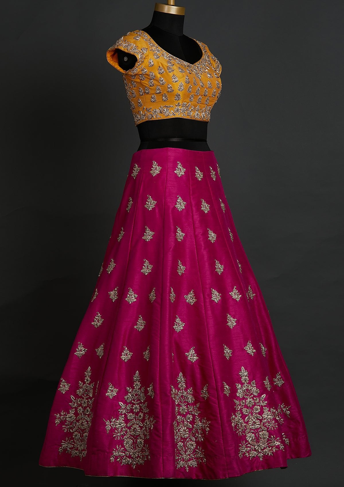 Rani Pink Zardosi Raw Silk Designer Lehenga - koskii