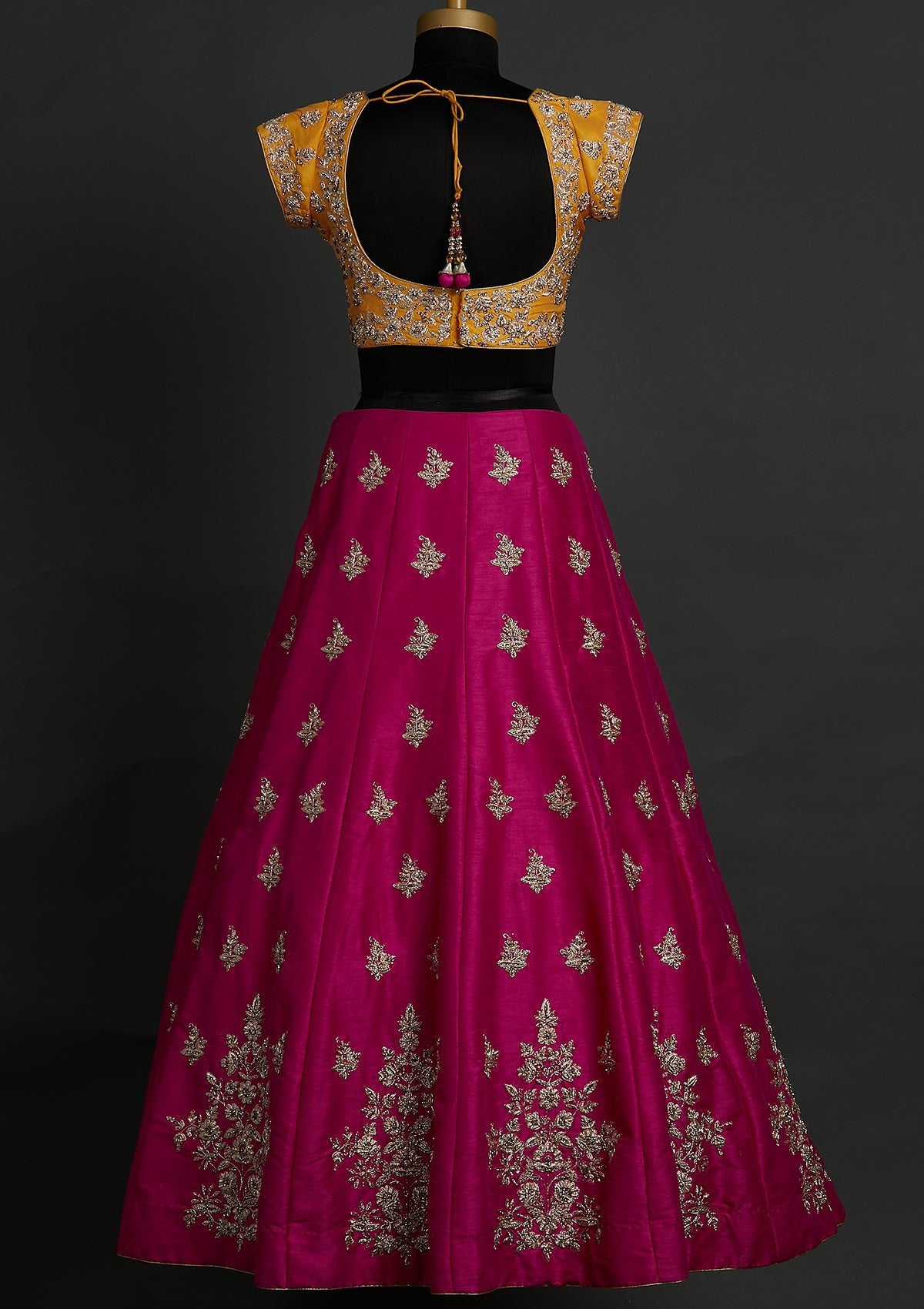 Rani Pink Zardosi Raw Silk Designer Lehenga - koskii