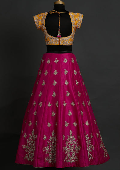 Rani Pink Zardosi Raw Silk Designer Lehenga - koskii