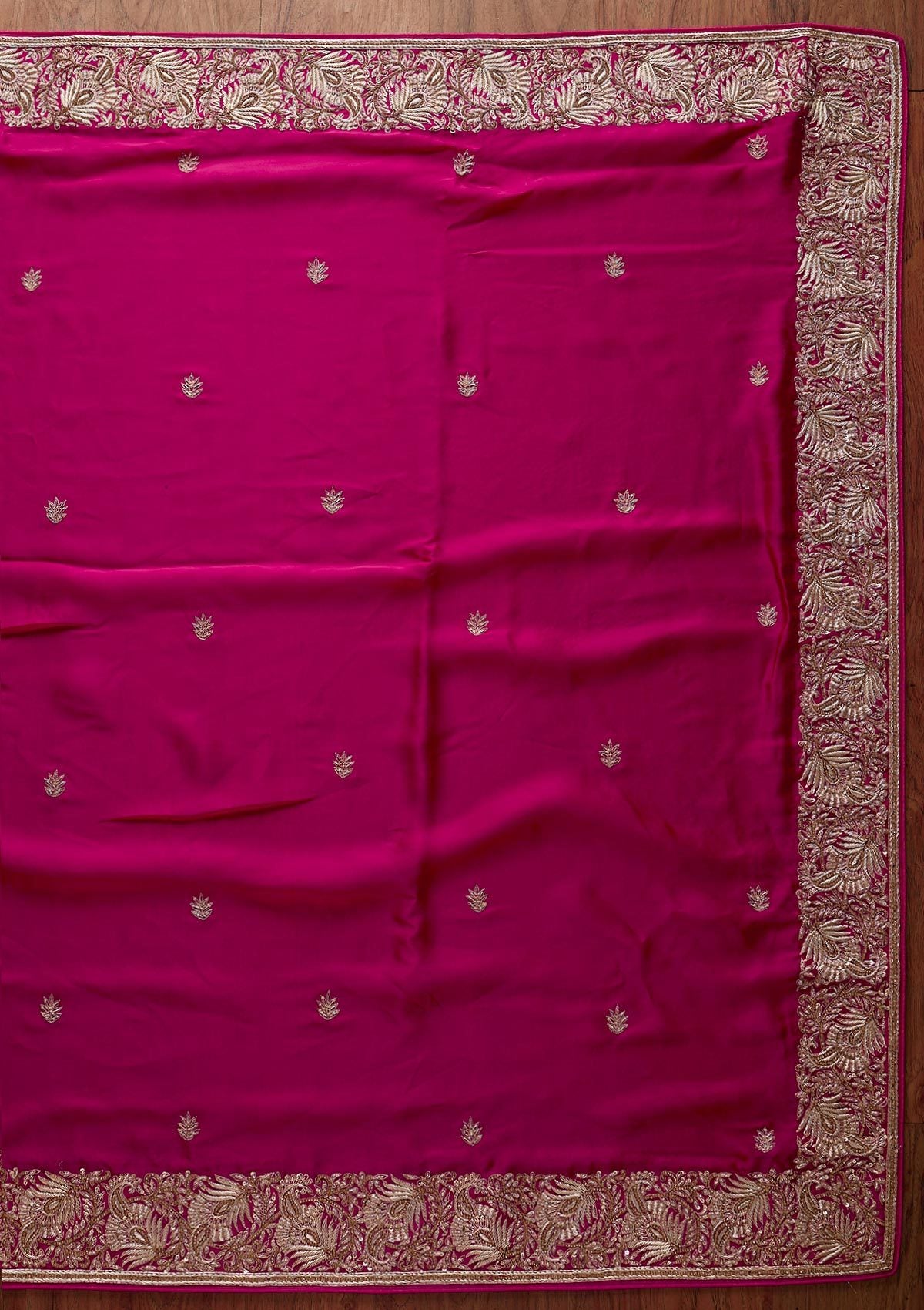 Rani Pink Zardosi Satin Designer Saree - koskii