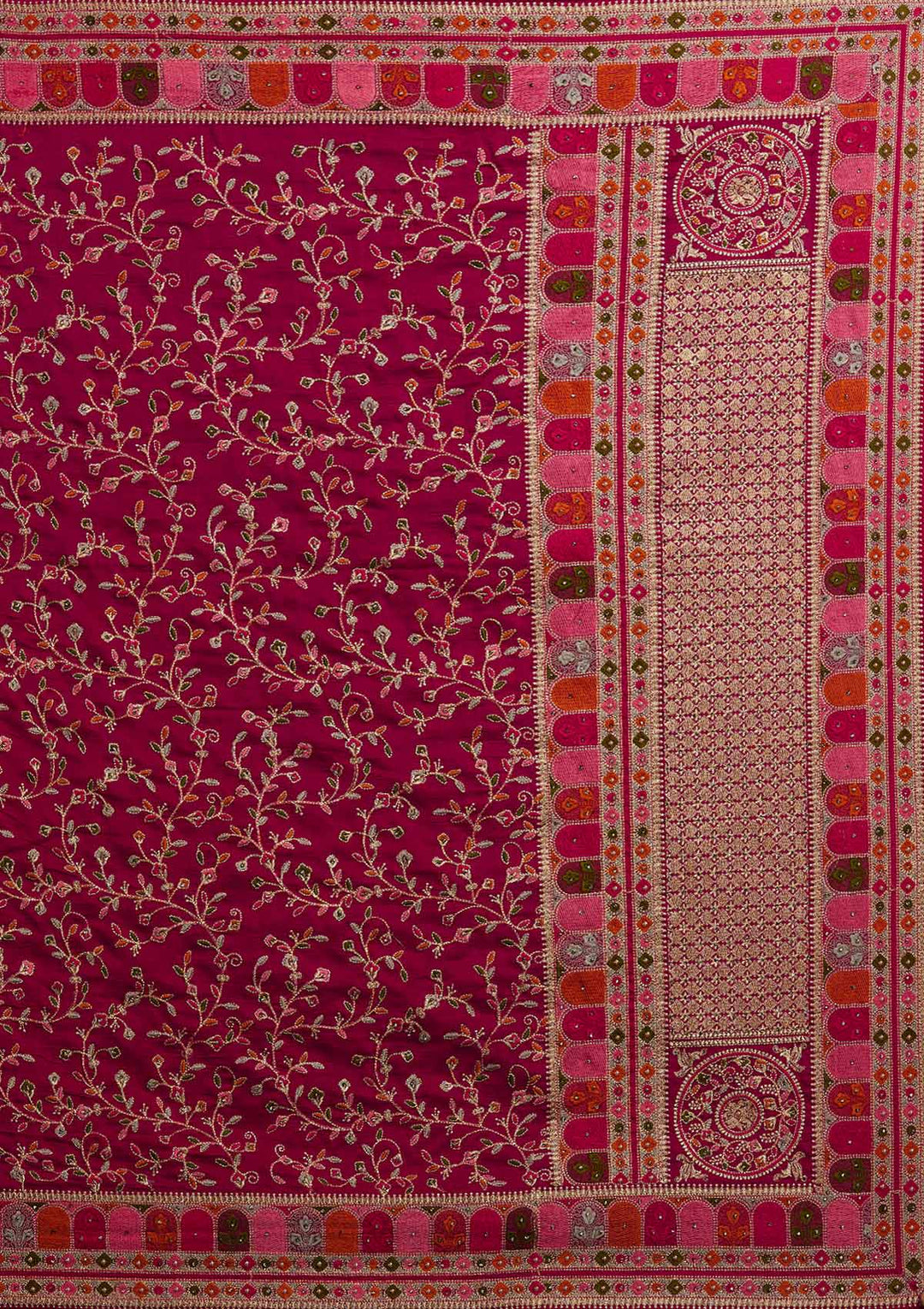 Rani Pink Zariwork Art Silk Designer Saree - Koskii