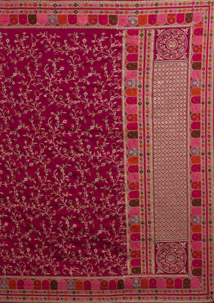 Rani Pink Zariwork Art Silk Designer Saree - Koskii