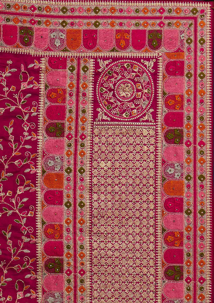Rani Pink Zariwork Art Silk Designer Saree - Koskii