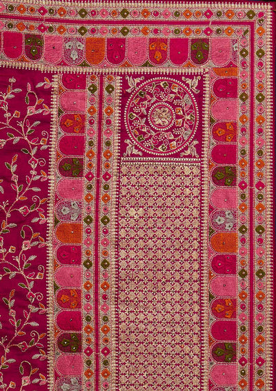 Rani Pink Zariwork Art Silk Designer Saree - Koskii