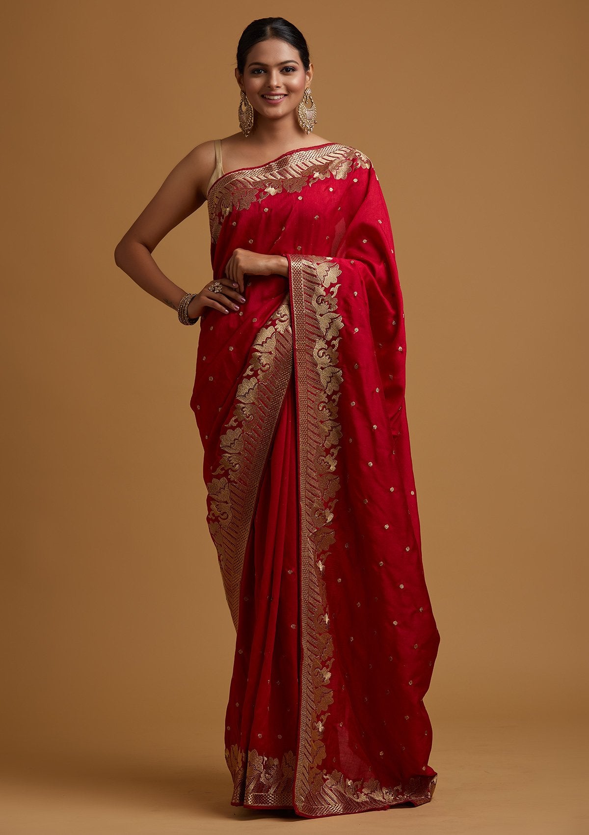 Rani Pink Zariwork Art Silk Designer Saree - koskii