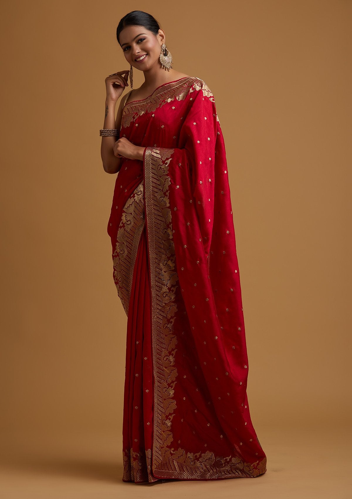 Rani Pink Zariwork Art Silk Designer Saree - koskii