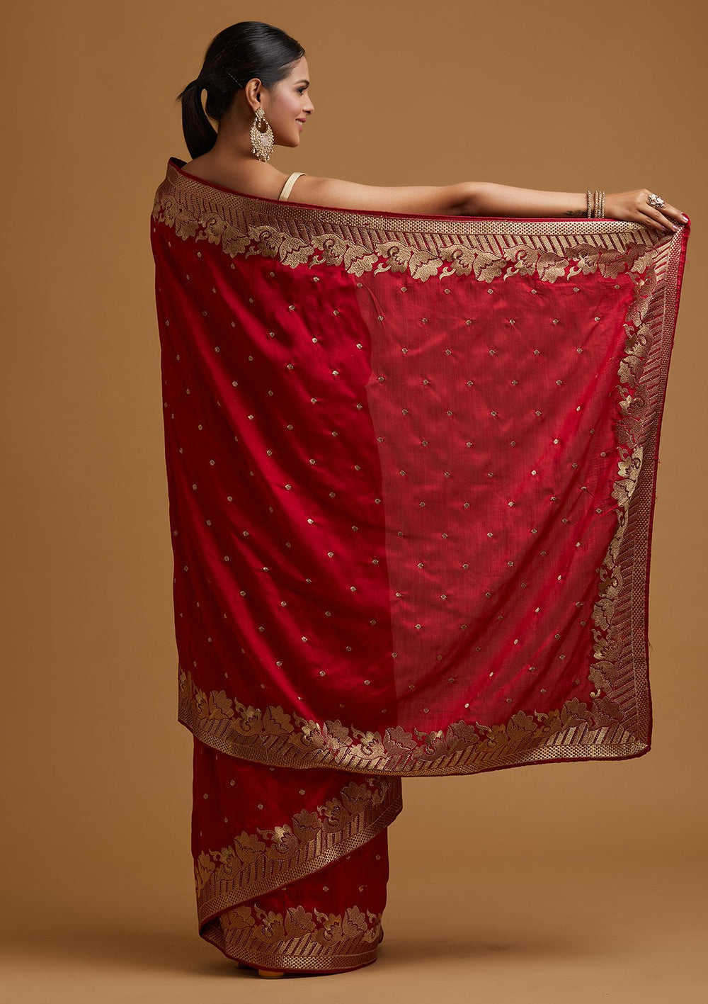 Rani Pink Zariwork Art Silk Designer Saree - koskii