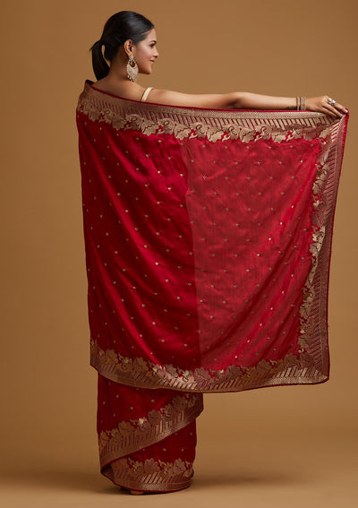 Rani Pink Zariwork Art Silk Designer Saree - koskii