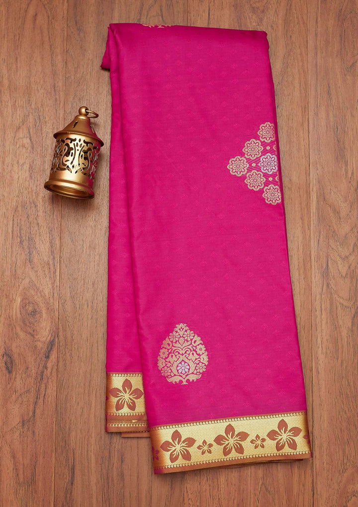 Rani Pink Zariwork Art Silk Saree- Koskii