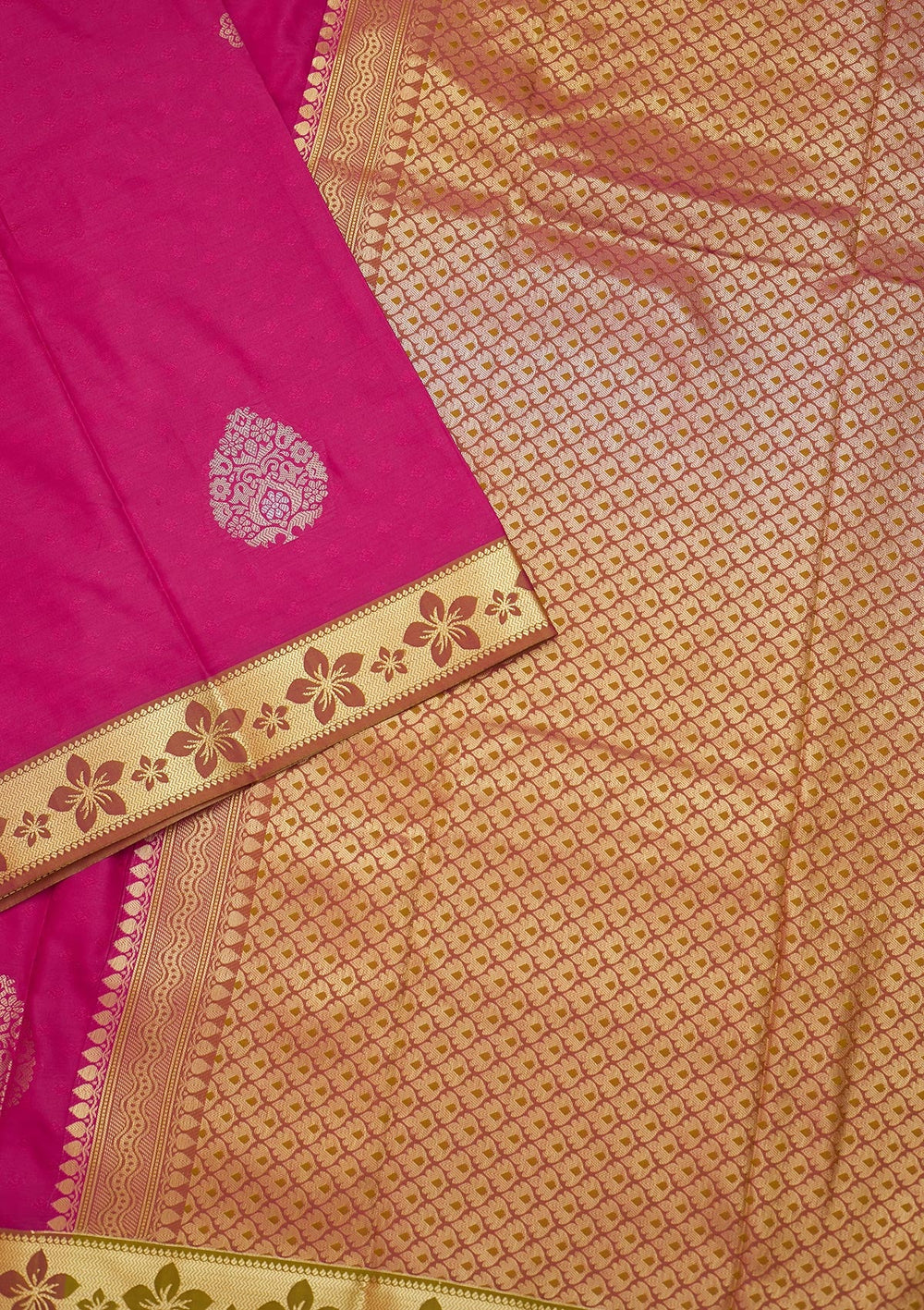 Rani Pink Zariwork Art Silk Saree - Koskii