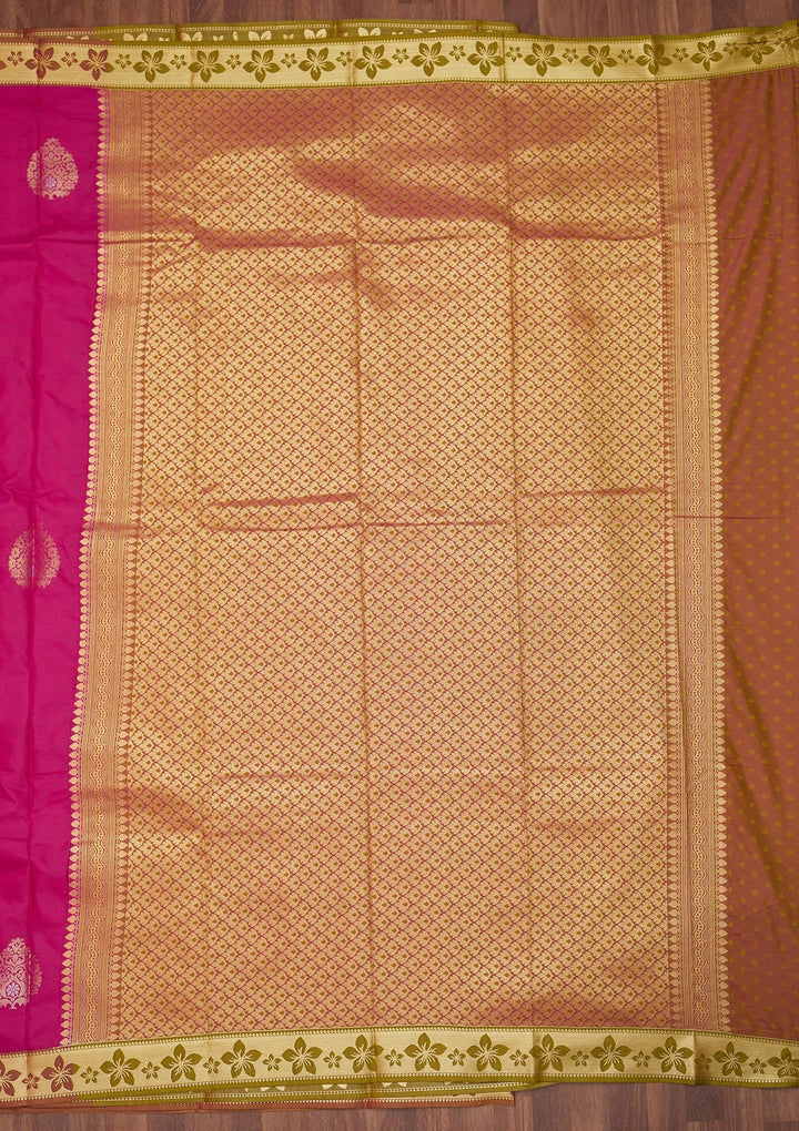 Rani Pink Zariwork Art Silk Saree - Koskii