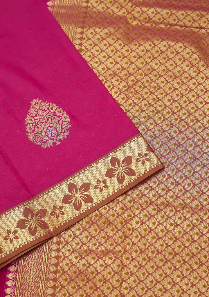 Rani Pink Zariwork Art Silk Saree - Koskii