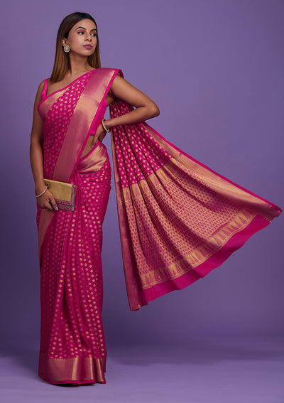 Rani Pink Zariwork Art Silk Saree-Koskii