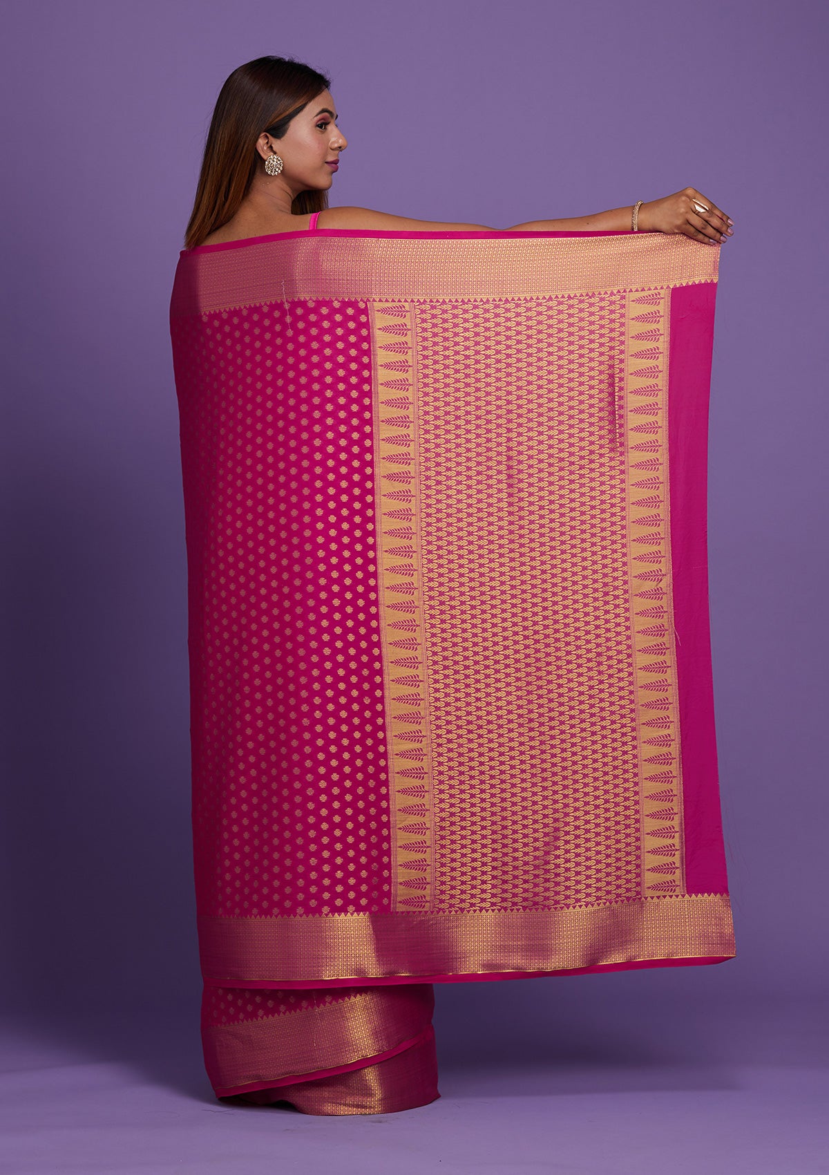 Rani Pink Zariwork Art Silk Saree-Koskii