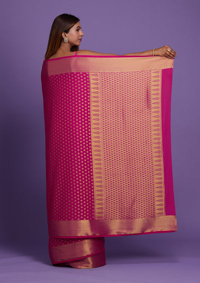 Rani Pink Zariwork Art Silk Saree-Koskii