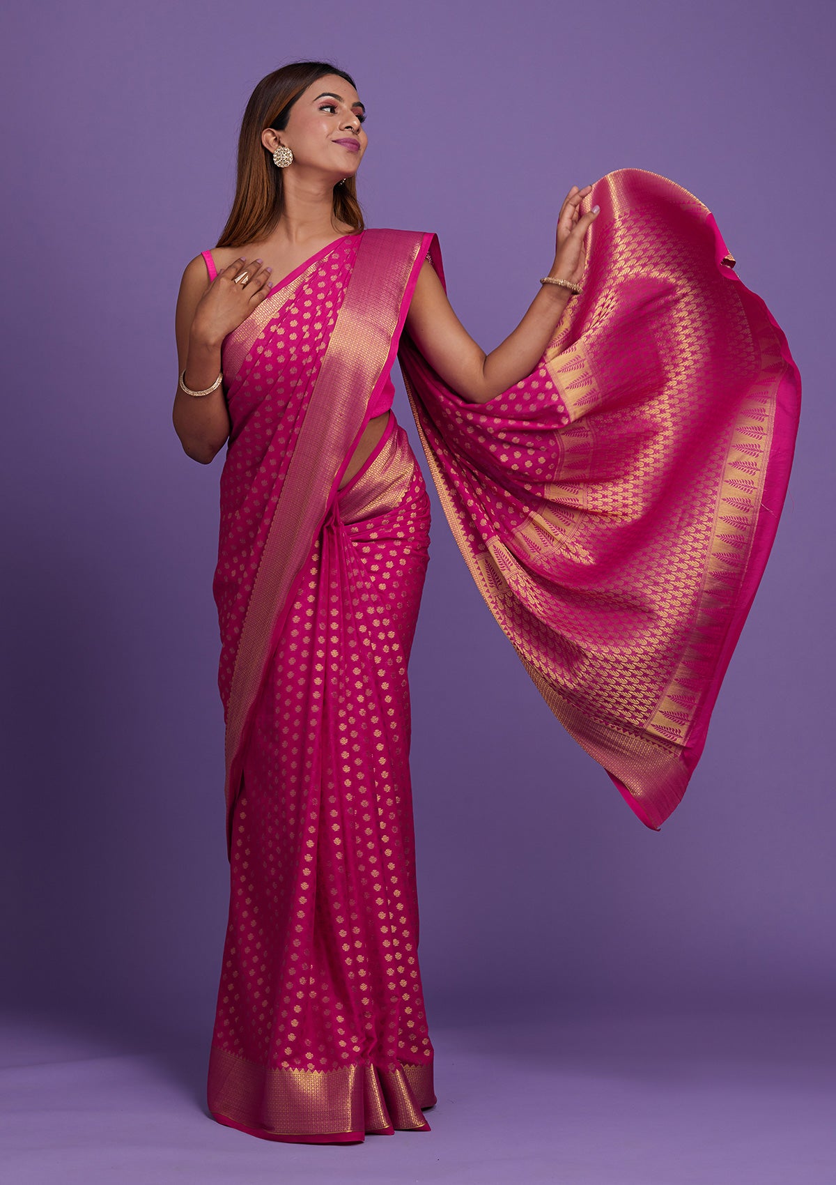 Rani Pink Zariwork Art Silk Saree-Koskii