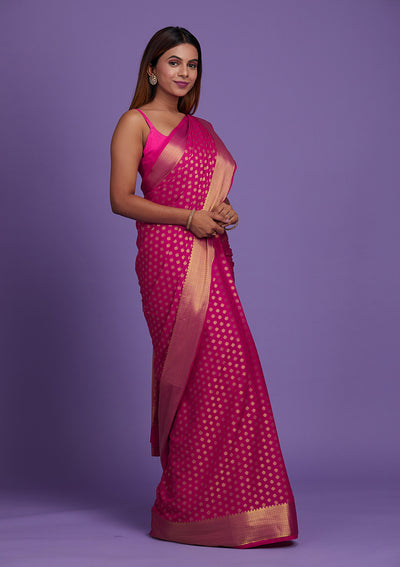 Rani Pink Zariwork Art Silk Saree-Koskii