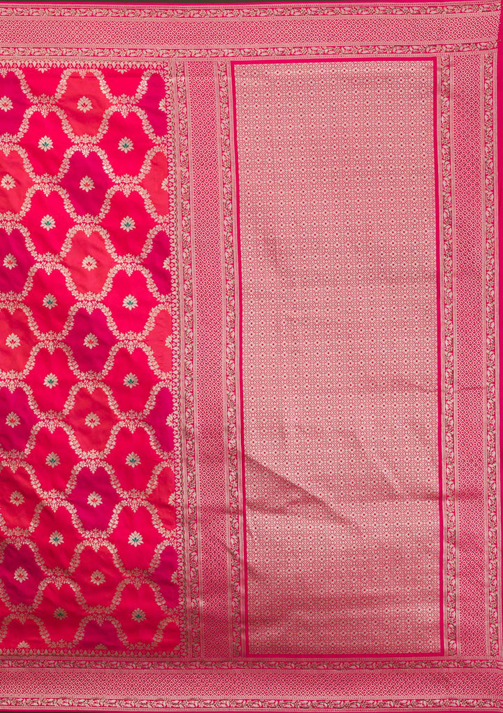 Rani Pink Zariwork Art Silk Unstitched Saree-Koskii