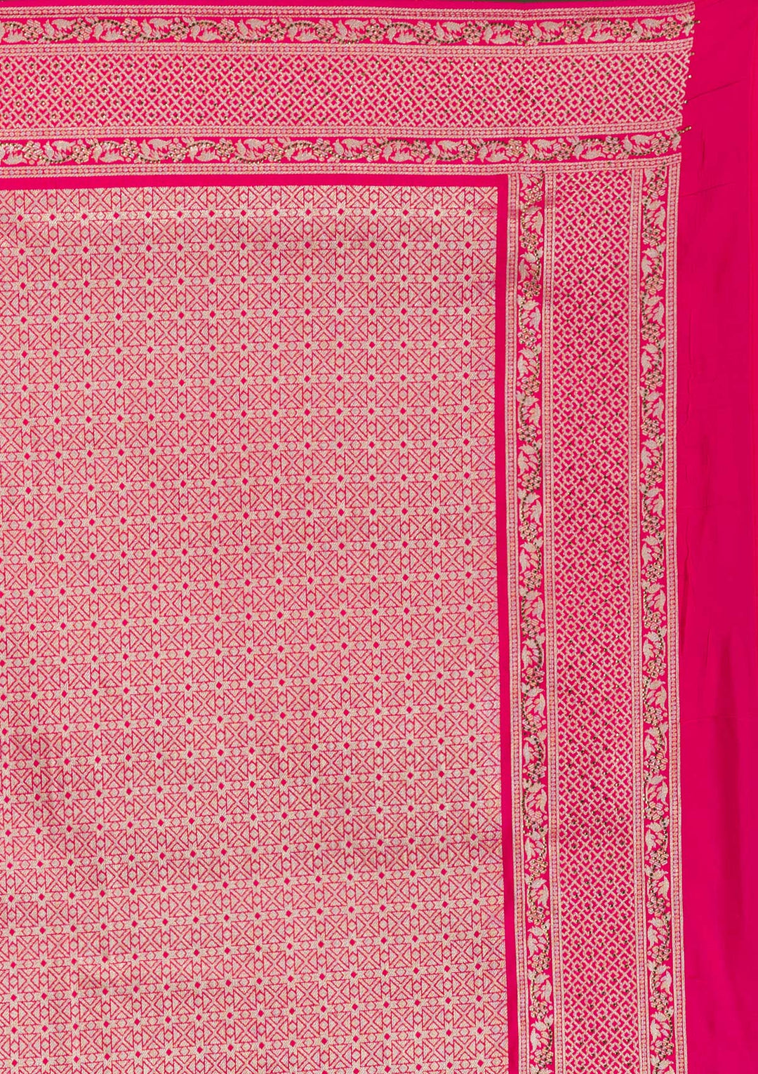 Rani Pink Zariwork Art Silk Unstitched Saree-Koskii