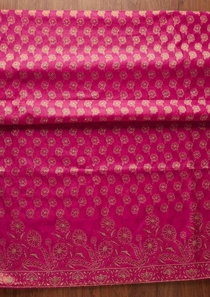 Rani Pink Zariwork Banarasi Designer Unstitched Salwar Suit - koskii