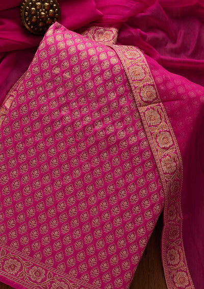 Rani Pink Zariwork Banarasi Designer Unstitched Salwar Suit - koskii