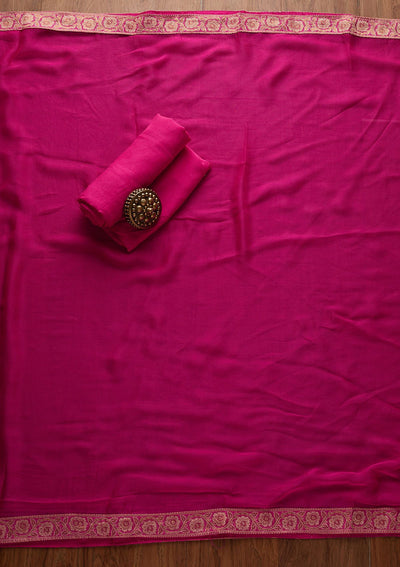 Rani Pink Zariwork Banarasi Designer Unstitched Salwar Suit - koskii